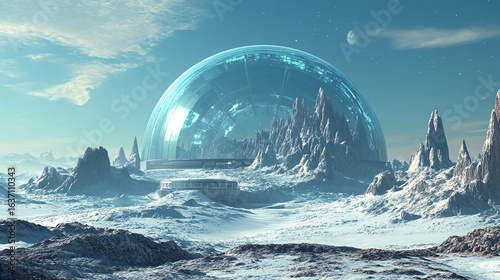Futuristic Dome Habitat on Snowy Alien Planet