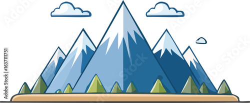 Scenic mountain range with blue peaks and clouds illustration, great for nature, travel, and adventure designs. Generative AI
