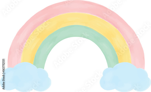 colorful rainbow watercolor behind blue clouds