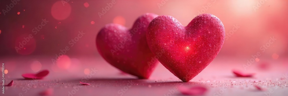Fototapeta premium Intertwined Red and Pink Hearts Close-Up Romantic Valentines Day Love Image