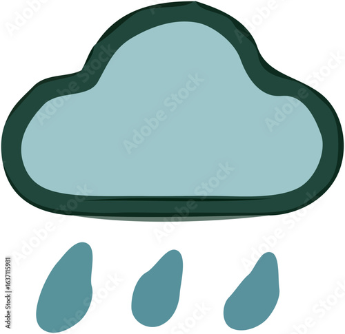 A stylized illustration of a light blue rain cloud with a dark teal outline, with three falling raindrops below it.