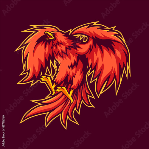 Flaming Phoenix Soaring Gaming Mascot Logo