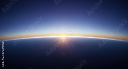 Earth's curving horizon with sun shining in space
