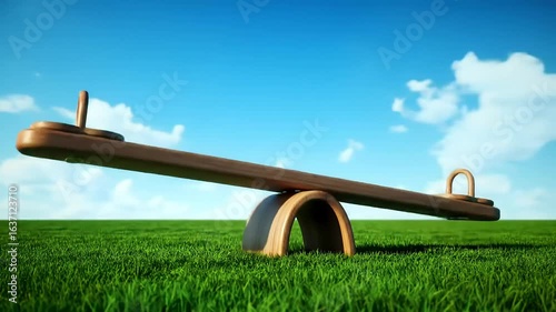 Isolated seesaw on green grass with blue sky background. generative ai