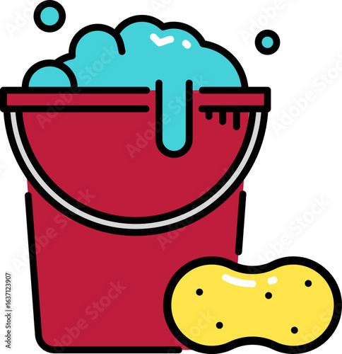 Bucket with bubble line icon