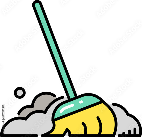 Broom clean dust line icon