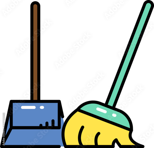 Broom with dustpan line icon