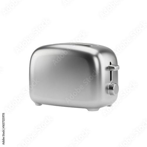 Sleek silver toaster with a retro design, isolated on a  transparent background. Classic chrome kitchen appliance for making toast. 3D illustration.