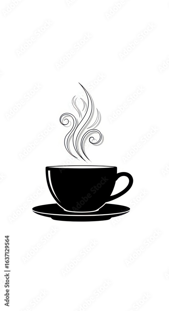 Obraz premium Elegant Black and White Coffee Cup Silhouette with Spiraling Vapor Trails