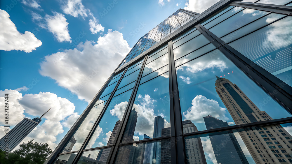 Obraz premium Skyscraper reflecting the sky and clouds, modern architecture in the city
