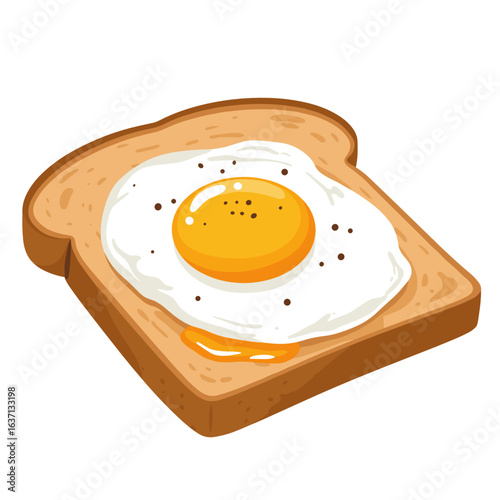 Poached egg on toast with sunny side up on brown bread  