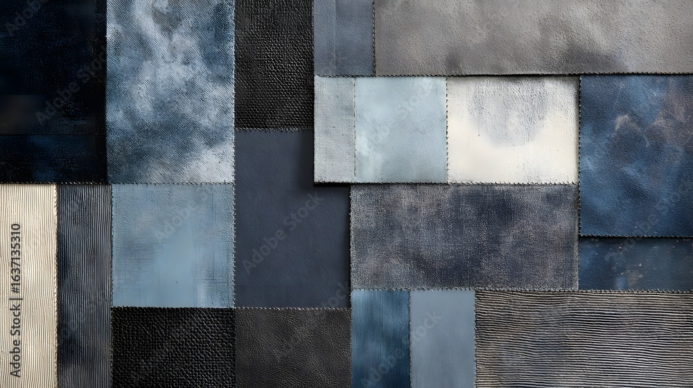 Fototapeta premium A patchwork of various shades of blue and gray.