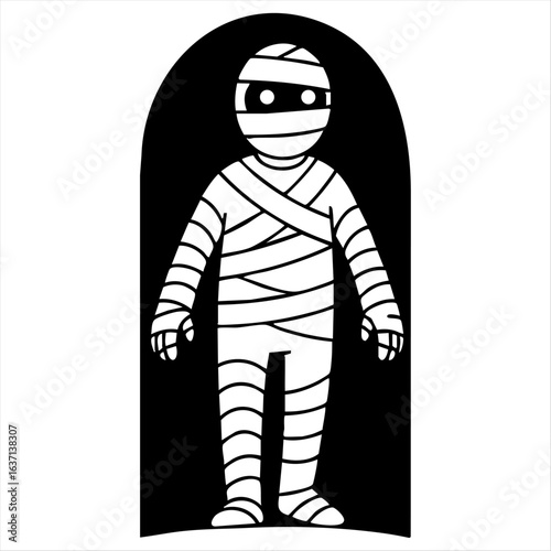 Simple outline of mummy coming out of tomb