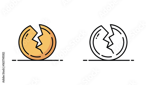 Cracked Eggshell Vector Graphics Depicting Fragility and Beginnings with Two Variations Shown Side By Side