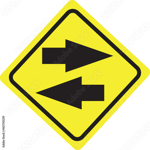 Free Download 2 way traffic sign. Two-Way Traffic Arrow Sign, Yellow and Black vector illustration on transparent background. - GFXLoad