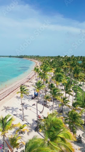 Beachfront Paradise with turquoise water and Palms in Punta Cana - Aerial View