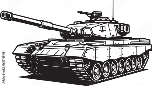 Military Tank Vector – Monochrome Armored Vehicle Illustration