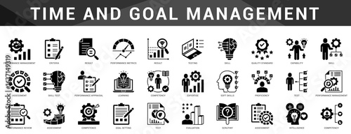 Essential icons for time management, planning, and goal setting to build effective schedules and master your productivity flow day after day.