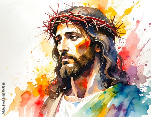 Jesus portrait, vibrant colors, painterly style