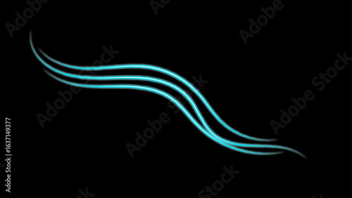 A large set of low-poly designs made of thin lines in the form of branches, spirals and arcs. Glowing neon light speed line wavy shape on dark background. High speed green waves for eco-design
