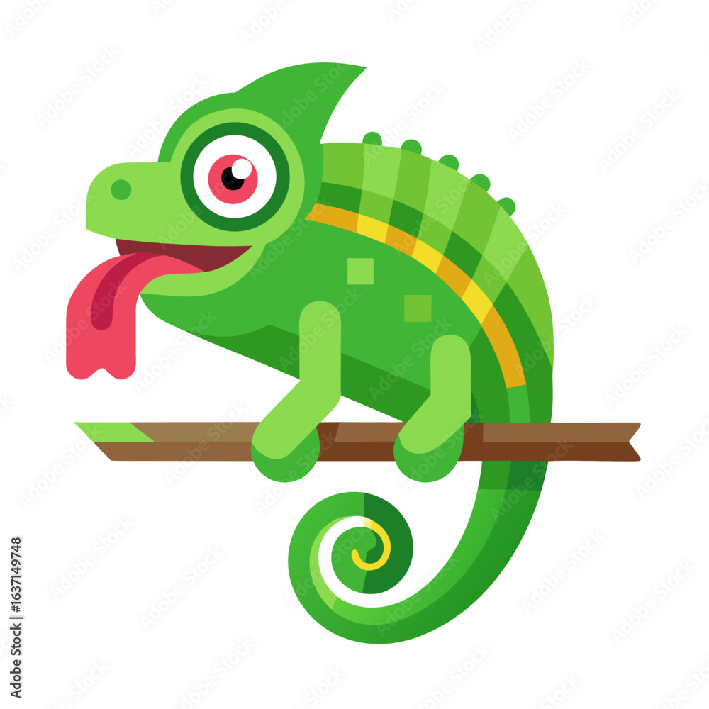 Naklejka premium vector illustration of chameleon, tongue extended, flat design