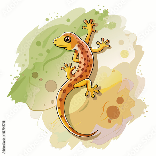 vector illustration of gecko, ceiling hanging, watercolor