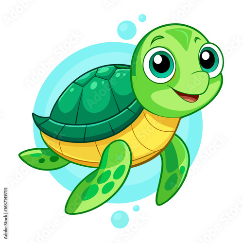 vector illustration of sea turtle, shell view, cartoon