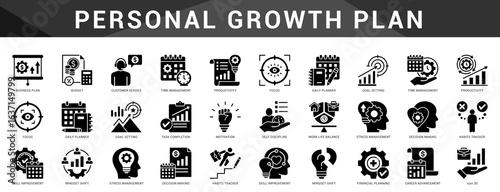 Icons designed to support personal growth, motivation, and productivity through daily planning and self development habits.