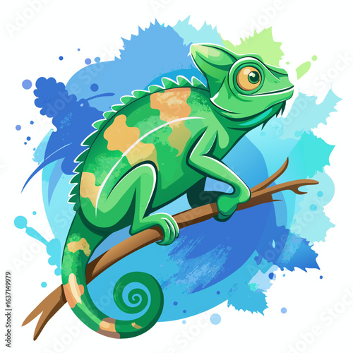 vector illustration of chameleon, color changing, watercolor