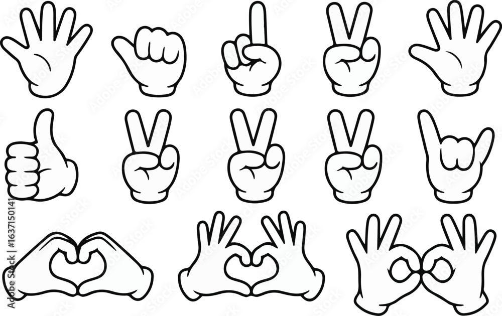 Fototapeta premium Cartoon Hand Gestures Collection Expressive Communication and Sign Language Symbols
