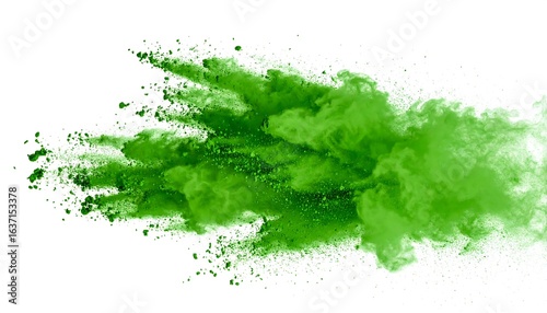 Vibrant Green Powder Explosion Against White Background, Artistic Abstract Concept