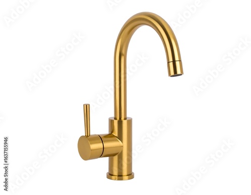 Gold faucet against white background