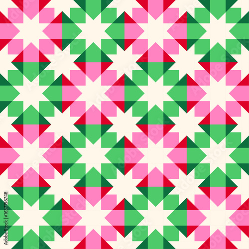 Pink and green abstract geometric elements seamless pattern design for christmas and new year background.