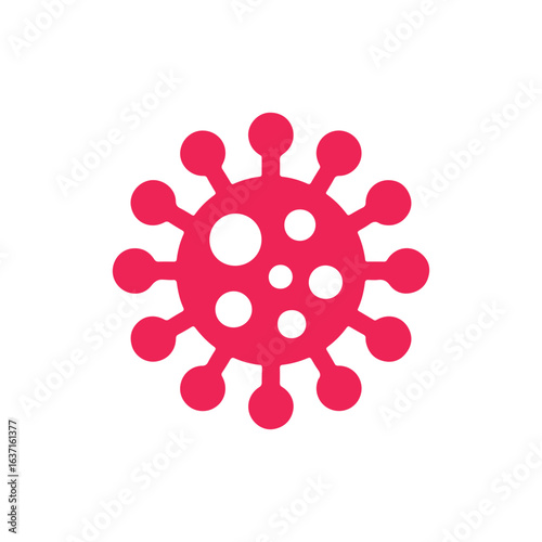 Red virus cell with spikes isolated on white background showing contagious virus