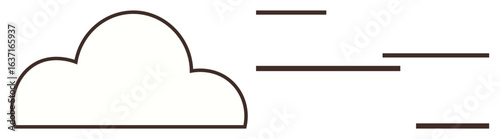 Cloud with horizontal wind lines indicating movement, air flow, and dynamic energy. Ideal for weather, speed, environment, technology, data communication and sustainability concepts. A simple flat