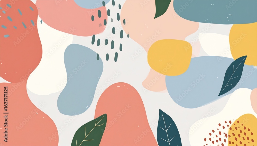 Fototapeta premium Hand drawn minimal abstract organic shapes pattern. Collage contemporary print. 