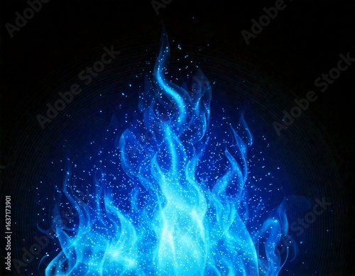 Blue fire overlay with spark ember flame and smoke realistic background. 