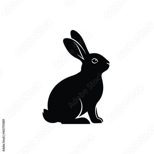 Vector art of black rabbit silhouette isolated on white background