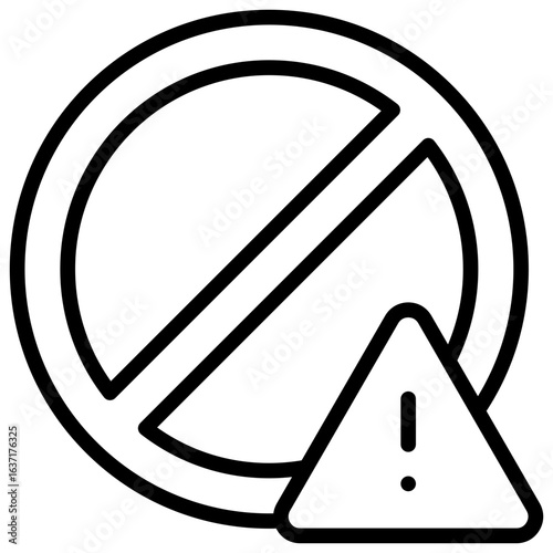 Prohibited Alert Outline Icon Design Vector - Prohibited sign with warning triangle, representing restriction, ban, or hazard alert