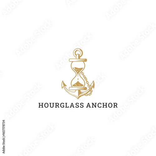 Hourglass and anchor logo style icon design template vector illustration 