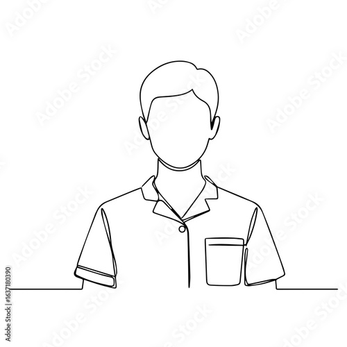 Faceless portrait in one line style showcasing simple design. One line drawing depicts minimalist appearance, creative design, and uncluttered presentation, emphasizing simple design aesthetic.