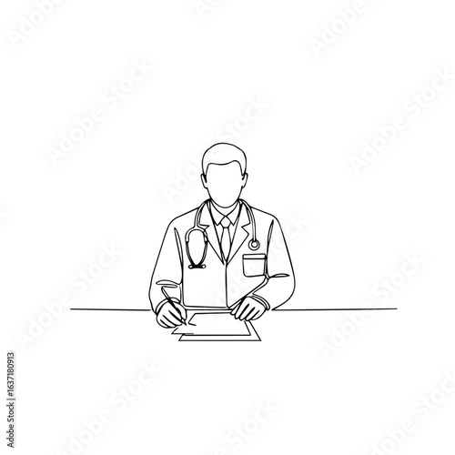 Diet doctor at work writing notes. Diet doctor in lab coat with stethoscope is taking notes on clipboard, ready to give advice. This diet doctor is dedicated to patient care and wellness.