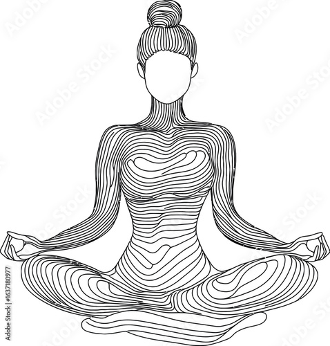 Pregnant women are depicted in a continuous line drawing with a minimalist design while doing yoga