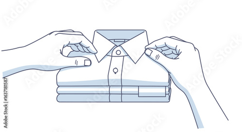Flat vector illustration of hands folding a neatly stacked shirt
