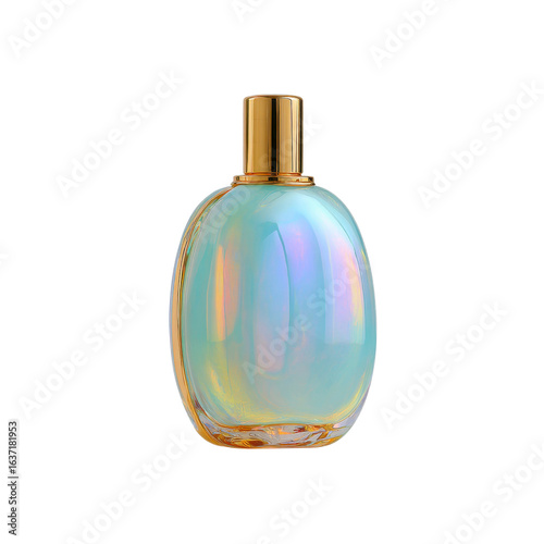 Elegant Teal and Gold Perfume Bottle on White Background