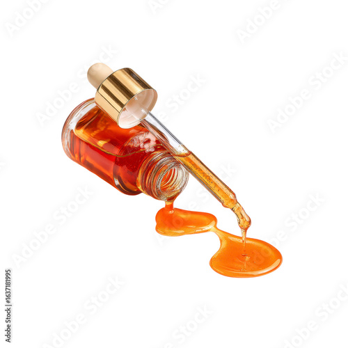 Amber Essential Oil Pouring from Dropper Bottle