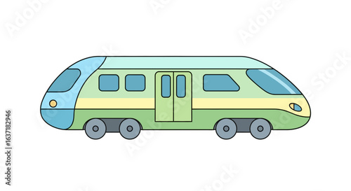 Whimsical pastel commuter train isolated on white background illustration