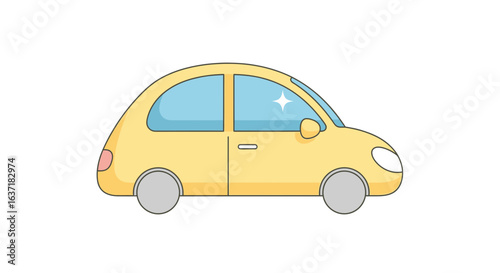 Cartoon illustration of a classic yellow car with sparkling details