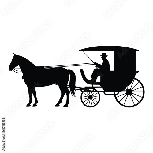 Silhouette of a horse pulling a carriage with a driver