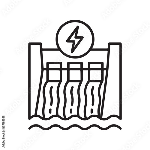 Hydroelectric Dam Outline Icon Vector on White Background